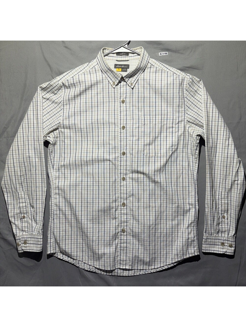 Eddie Bauer Classic Fit Plaid Button Down Long Sleeve Shirt Mens M White